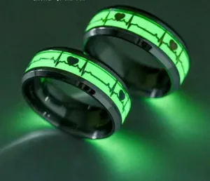 Bague lumineuse en acier titane, ECG européen et américain, ornement Fluorescent lumineux, en acier inoxydable, amour de Couple