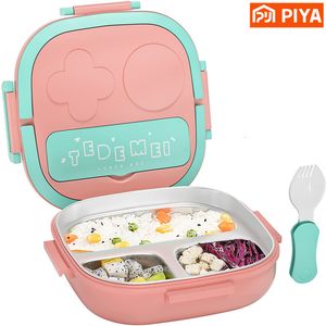 Fiambreras Bento de acero inoxidable de 500ML con aislamiento para niños pequeños, secciones de porciones de Metal, contenedor a prueba de fugas 230228