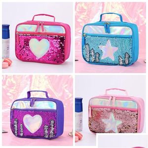 Lunch Boxes Bags Fashion Sequin Kid Bag Aluminum Foil Thermal Insated Portable Outdoor Picnic Box Food Storage Tote Vt0809 Drop Deli Dhzya