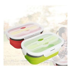 Lunch Boxes Bags Outdoor Cam Bento Box Ecofriendly Collapsible Salad Bowl 800Ml Food Grade Sile Foldable Large With Fork H0 Homefavor Dhuav