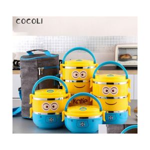 Boîtes à lunch Cartoon Minion Lunchbox en acier inoxydable pour Kid Tiffin thermique Bento école étudiants vaisselle 4D Box enfants Y200429 Drop Dhyw1