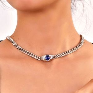 Lustre Bijoux Prix de gros Bleu foncé Mal Tanzanite Eye Miami S925 Argent Collier glacé Chaîne à maillons cubains pour femmes Meilleure qualité