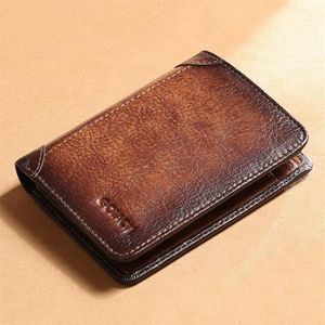 Portefeuille de style rétro luufan en cuir authentique pour hommes RFID anti-vol porte-bourse de grande capacité de grande capacité portefeuille 2738