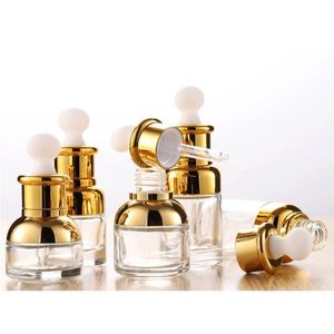 Luxsera Gold Dropper Bottle 20-50ml: Botellas de suero brillantes para aceites, sueros más - Vidrio de calidad premium con cuentagotas sin goteo Mjdd