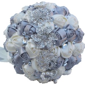 Ramo de novia de lujo, hermosas flores con cuentas de cristal para boda, ramo de dama de honor, ramos artificiales, moda europea, 18CM