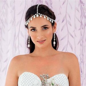 Luxueux casque strass cristal chaîne de cheveux femmes 2020 décoration de cheveux simulé perle bandeau mariée mariage bijoux 1308U