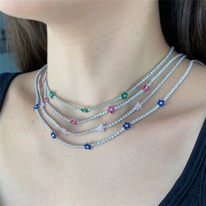 Bijoux de luxe Collier de tennis de fleur en argent sterling 925 Designer Femme 5A Zircone Or 18 carats Vert Rose Diamant Colliers ras du cou de mariage pour amis Coffret cadeau