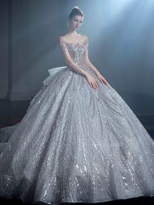 Lujosos vestidos de pelota de talla grande 2024 Diseñador Bling Appliques brillantes Cristales Vestidos de novia con cuello en V Vestidos de boda Robe de Mariage 403 403