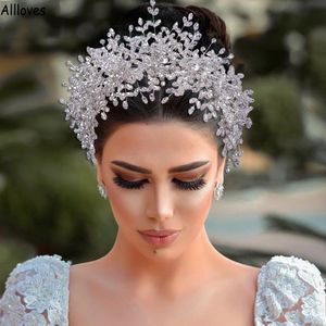 Luxurious cristaux scintillants coiffures nuptiales de banquette en argent strass de tête en argent Boucles d'oreilles pour les mariées pour mariées
