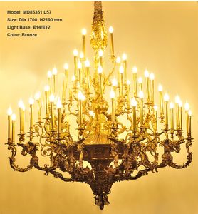 Lujosa lámpara de araña de cobre tradicional, lámpara colgante de lustres vintage para proyecto de hotel y villa, iluminación de luminaria colgante con forma de vela