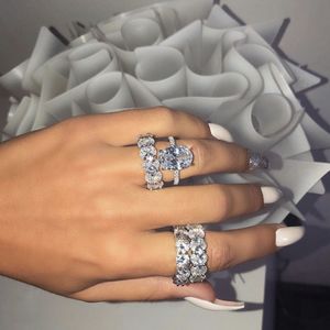 Luxe 100% 925 Sterling Silver 5CT OVALE CUT Topaze Blanche Gemme De Mariage Bagues De Fiançailles ensemble Bijoux pavé de diamants Bague