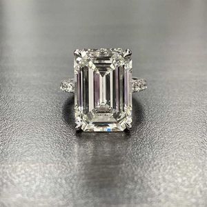 Luxe 100% 925 en argent sterling créé taille émeraude 4ct diamant mariage fiançailles cocktail femmes anneaux bijoux fins entier P08244r