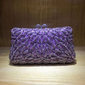 Lujo 12 colores PurpleRedBlue Crystal Clutch Metal Bag Rhinestone Evening Clutches Mujer Fiesta Boda Bolso 240106