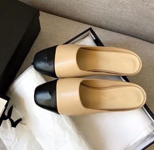 Diseñador Muller Slippers Zapatos de ballet Flats Empalting de cuero zapatos de cuero Medio arrastre diseñador de cáñamo trenzado Slippers de vacaciones 34-40