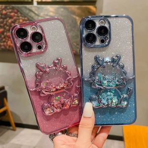 Étui de téléphone de luxe 3D Dragon Glitter Quicksand Gradient pour iPhone 14 13 12 11 15 Pro Max 14 15 Plus Étui de protection avec film d'objectif galvanisé