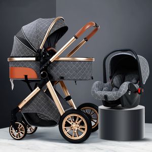 Luxury Baby Stroller 3 in 1 Baby Stroller High Landscape Folding Carriage Gold Newborn