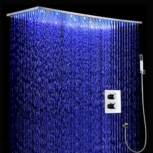 Juego de ducha LED de techo para baño de lujo, 500x1000mm, 304 SUS, Panel de cabezal de ducha de lluvia grande cepillado, grifos mezcladores de ducha termostáticos
