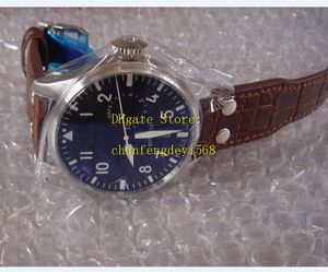 Montre de luxe pour hommes grand pilote cadran bleu nuit bracelet en cuir marron 46 MM automatique mode montres pour hommes montres-bracelets
