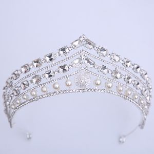 Luxe Gros Strass Diadèmes De Mariée Coiffes De Mariage Couronne Argent Plaqué Vert Rouge Bleu Cristaux Clairs Fête De Bal Pageant Tête Accessoires