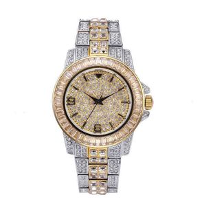 Luxury Bling Crystal Gold Silver Color Ice Out Quartz Iced Wrist Watch for Men Male Malle Imperproof Hip Hop Jewwelr Wristwatch215W