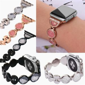 Correa de muñeca de lujo con arenas movedizas y diamantes brillantes para Apple Watch Series 7 6 5 4 3 2 Banda de eslabones de metal duro