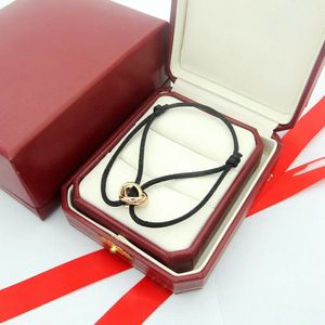 Pulsera de lujo Pulsera para hombre Pulsera de cadena trenzada con cuerda roja ajustable y cuerda negra Pulsera de tres anillos para parejas brazalete q46V #