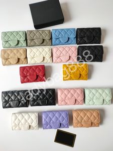 Tarjetero tipo billetera cc de marca de lujo, diseño clásico, piel de oveja de caviar