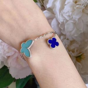 Marca de lujo trébol pulseras de diseño joyería plata piedra azul mariposa amor corazón estrella flores edición limitada brazalete pulsera clip pendientes collares