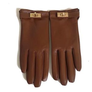 Gants en cuir de marque de luxe et peau de lapin à écran tactile en laine résistant au froid en peau de mouton chaude