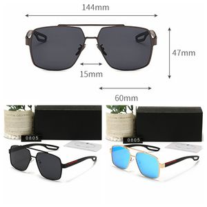 Gafas de sol polarizadas de marca de lujo diseñador para hombre para hombres piloto p lentes solares 0805 gafas de sol verano playa uv400 gafas marco de metal marco de metal lente polaroid con caja