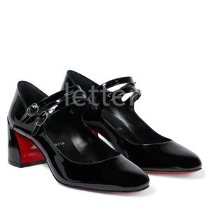Chaussures de luxe à talons hauts pour femmes, chaussures rouges de luxe, tête ronde, talon épais, loquet d'épissure en cuir, chaussures confortables