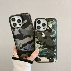 Coque de téléphone de luxe en cuir camouflage Vogue pour iPhone 14 13 12 Pro Max, durable, élégante, fine, protection complète, pare-chocs souple, coque arrière camouflage antichoc