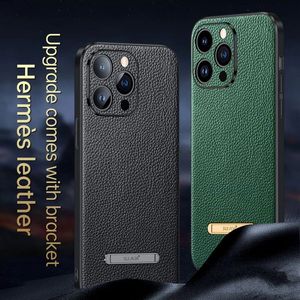 Estuches de lujo Funda de teléfono con textura de cuero para IPhone 13 14 Pro Max 14 Plus Ultra Thin Invisible Stand Funda de teléfono para IPHON 13 14 Promax