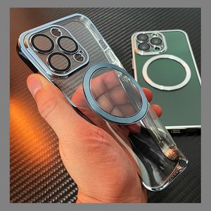 Estuches de lujo Magsafe Funda magnética de silicona transparente para iPhone 14 Plus 13 12 11 Pro Max con cubierta de teléfono con filtro de polvo para altavoz