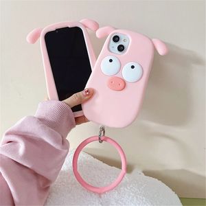 Fundas de lujo súper divertidas 3D con ojos grandes, pulsera de cerdo rosa, funda de teléfono de silicona para iphone 14 Pro Max 11 12 13 Xs Xr 7 8 plus X Se