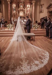 Velos de novia largos de catedral de lujo para boda, 1 capa, 3 metros con peine, apliques de encaje de alta calidad, tocados de marfil blanco, hechos a medida