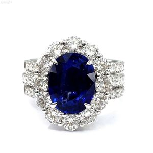 Certificado de lujo, joyería de alta gama, oro blanco de 18k, zafiro azul Natural, conjunto de anillo semimontado con diamantes de Sri Lanka para mujer