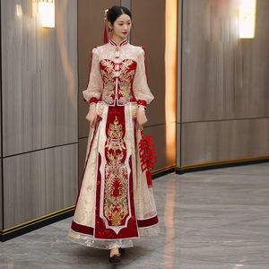 Costume de luxe Champagne Xiuhe, tendance chinoise, robe de mariée, spectacle de qualité, robe de mariée d'Asie de l'est, vêtements traditionnels modernes améliorés