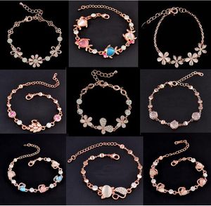 Mezclar pulsera con dijes Ojo de gato Piedra preciosa Marquesa de lujo Corte austriaco CZ Cristal Chapado en oro Rosa Zorro Pescado Corazón Joyería Pulsera de moda DHL