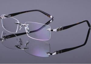 Gafas graduadas ópticas clásicas de lujo con montura rectangular sin montura y patas de tabla, gafas de tres colores para hombre 58050