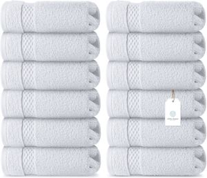 Débarbouillettes en coton de luxe - Grande serviette pour le visage 13 x 13, blanc, paquet de 12