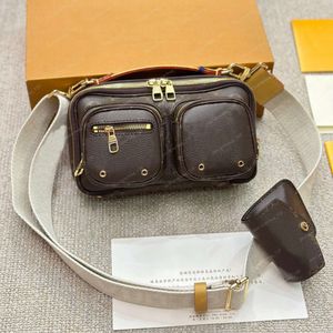 Sac à bandoulière de luxe pour hommes, sac de moto utilitaire, toile enduite, épaule en cuir, sacs pour appareil photo, sac de styliste de haute qualité, portefeuille pour hommes