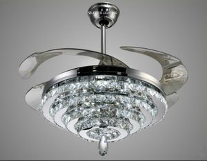 Ventilateurs de plafond en cristal de luxe avec télécommande, éclairage à intensité variable, 3 anneaux, 4 anneaux, lampe de ventilateur de lustre de 42 pouces, 110V 220V 30-60W