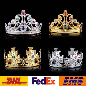 Moda de lujo Crystal Diamond King Queens Crown Hats Cosplay Holloween Party Birthday Princess Hats Caps Gold Silver Gifts Envío gratis WX-H04