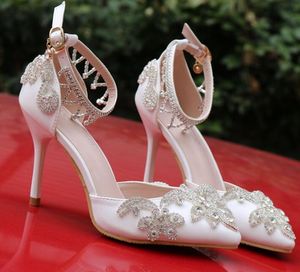 Zapatos nupciales de la boda de cristal de lujo para la novia Rhinestones del diseñador Sandalias de diseñador de las mujeres de alta calidad Tacón alto barato 9 CM Pointed225R