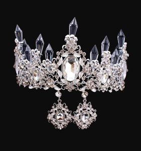 Cristales de lujo Coronas de boda barrocas con aretes Tiaras nupciales con cuentas de plata Piezas para la cabeza de diamantes de imitación Accesorios para el cabello baratos Pag7643298