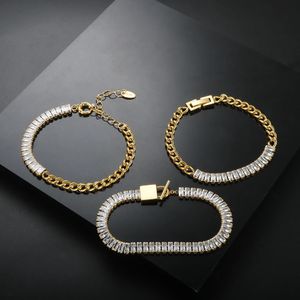 Bracelet de chaîne cubaine lambrissé de zircone cubique de luxe en acier inoxydable 316L bracelet en cristal carré blanc pour femmes bijoux en gros 240227