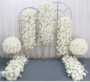 Luxury Custom White Ivory 3d Artificial Flower Row Arrangement Large 3/4 40/50/60 cm de table de mariage de fleur centres de table