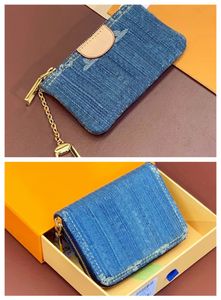 Portefeuille de denim de luxe Fashion Denim portefeuille bleu Men'swomen's Zipper Wallet Mini Carte Holder Coinpurse Keychain Sac de portefeuille de portefeuille Sac d'embrayage