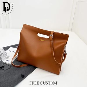 Bolso para ordenador portátil de moda de diseño de lujo para mujer, nombre personalizado, oficina de negocios, maletín cruzado diario, bolso de cuero de gran capacidad 240313